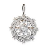 A DIAMOND BROOCH / PENDANT, EARLY 20TH CENTURY set with a central cluster of old cut diamonds within