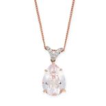 A MORGANITE AND DIAMOND PENDANT AND CHAIN in 18ct rose gold, set with a pear cut morganite of 4.92