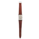 A VINTAGE ROLEX PRINCE WRIST WATCH with rectangular grey dial and brown leather strap, 23.5cm, 35.