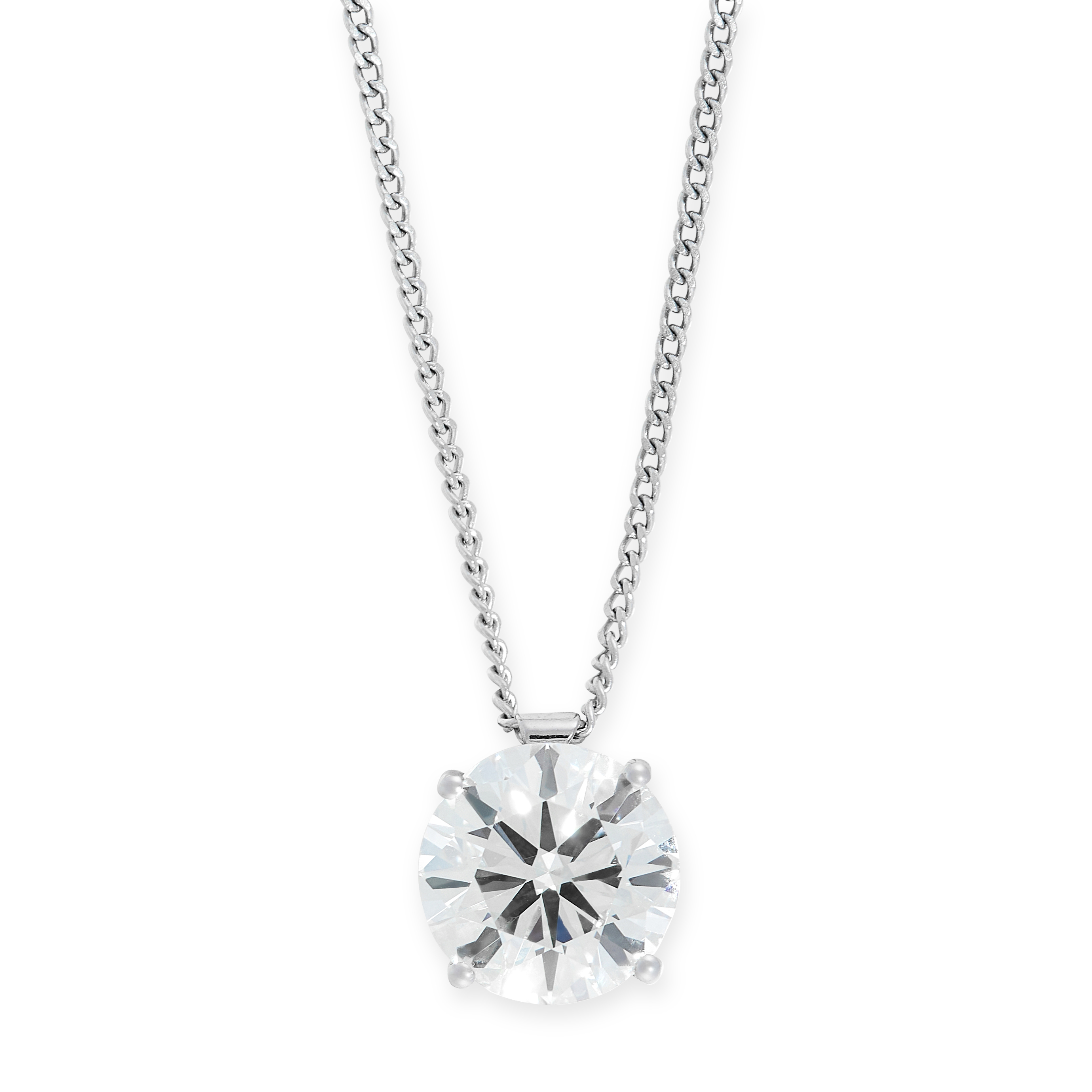 A SOLITAIRE DIAMOND PENDANT AND CHAIN set with a round cut diamond of 3.01 carats, full British