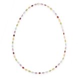 A GEMSET HARLEQUIN NECKLACE in 18ct yellow gold, comprising a single row of alternating oval cut