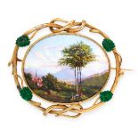 AN ANTIQUE SWISS ENAMEL BROOCH, SECOND HALF 19TH CENTURY in 18ct yellow gold, set with an oval