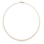 A PEARL NECKLACE comprising of a single row of pearls ranging from 2.6mm-6.2mm, with rectangular