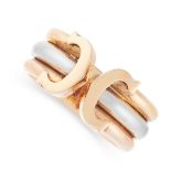 A C DE CARTIER TRINITY RING, CARTIER in 18ct white, yellow and rose gold, formed of a reeded band in