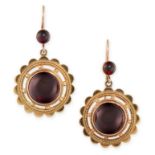 A PAIR OF ANTIQUE GARNET EARRINGS, 19TH CENTURY in yellow gold, in Etruscan revival manner, each set