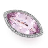 A KUNZITE AND DIAMOND DRESS RING set with marquise cut kunzite of 10.00 carats, to a border and open