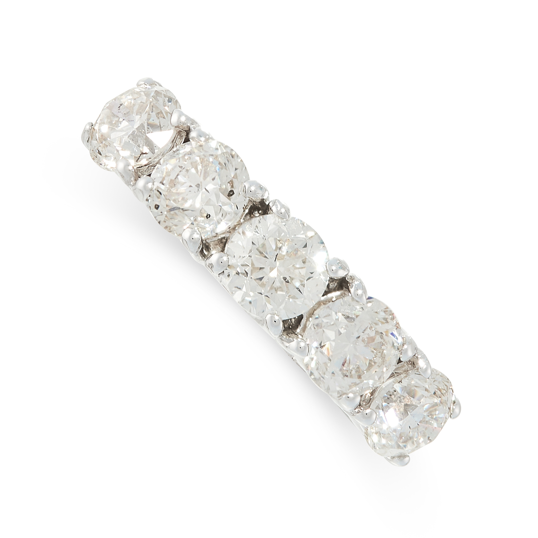 A DIAMOND FIVE STONE RING the band half set with round cut diamonds, the diamonds all totalling 2.55