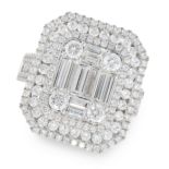 A DIAMOND RING / PENDANT the rectangular face is set with a cluster of round and baguette cut