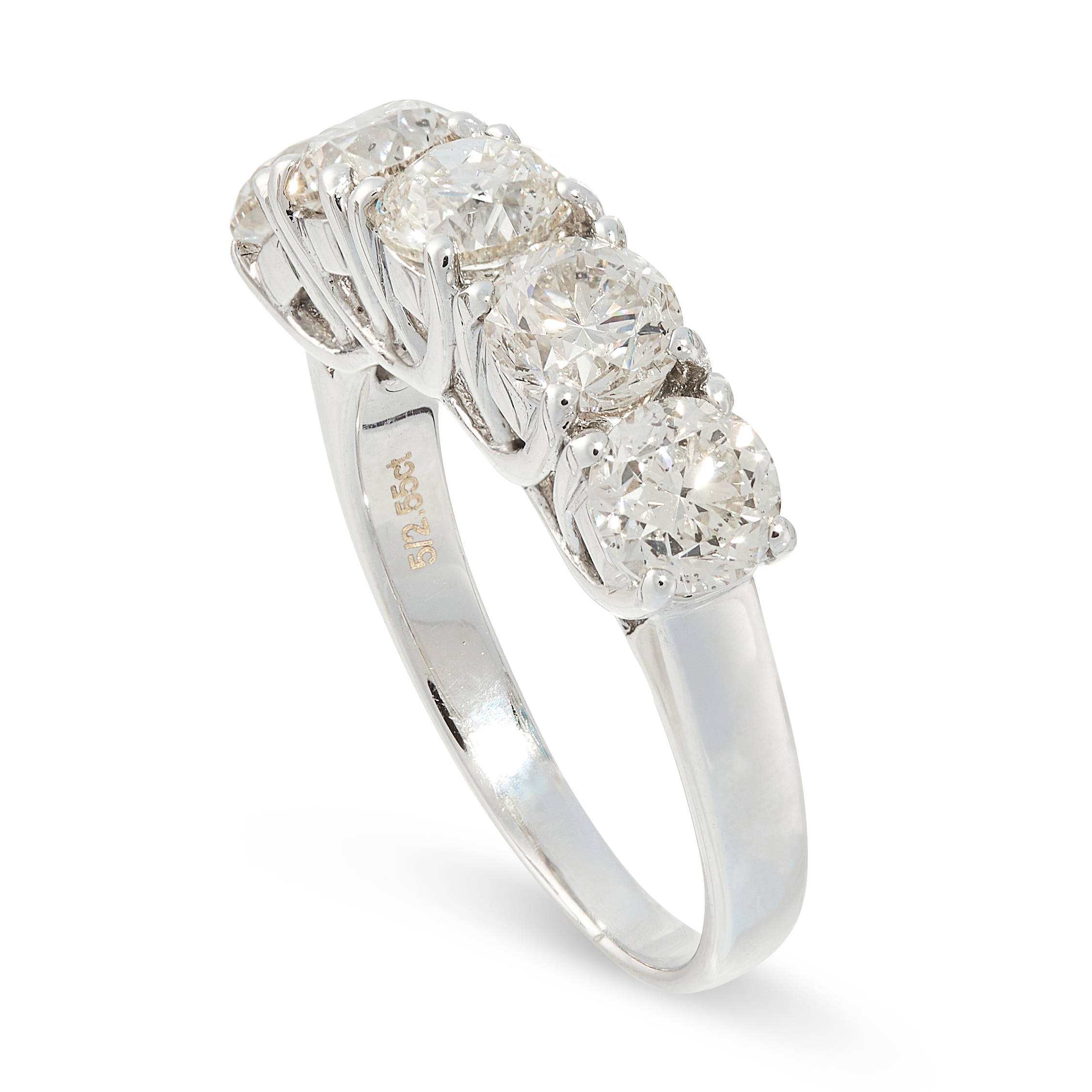 A DIAMOND FIVE STONE RING the band half set with round cut diamonds, the diamonds all totalling 2.55 - Image 2 of 2