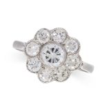 A DIAMOND CLUSTER RING set with round cut diamonds, the diamonds all totalling 1.2-1.4 carats, no