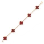 A CARNELIAN VINTAGE ALHAMBRA BRACELET, VAN CLEEF & ARPELS in 18ct yellow gold, comprising five