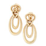 A PAIR OF VINTAGE HOOP EARRINGS, CARTIER in 18ct yellow gold, each formed of two graduated hoops