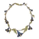 AN EXCEPTIONAL SAPPHIRE, DIAMOND AND ENAMEL NECKLACE in yellow gold and silver, designed as a wreath