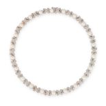 A PEARL AND DIAMOND NECKLACE in 18ct white gold, comprising a single row of twenty-two pearls,