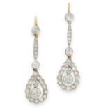 A PAIR OF DIAMOND EARRINGS, EARLY 20TH CENTURY each of pendent design, each set with two graduated