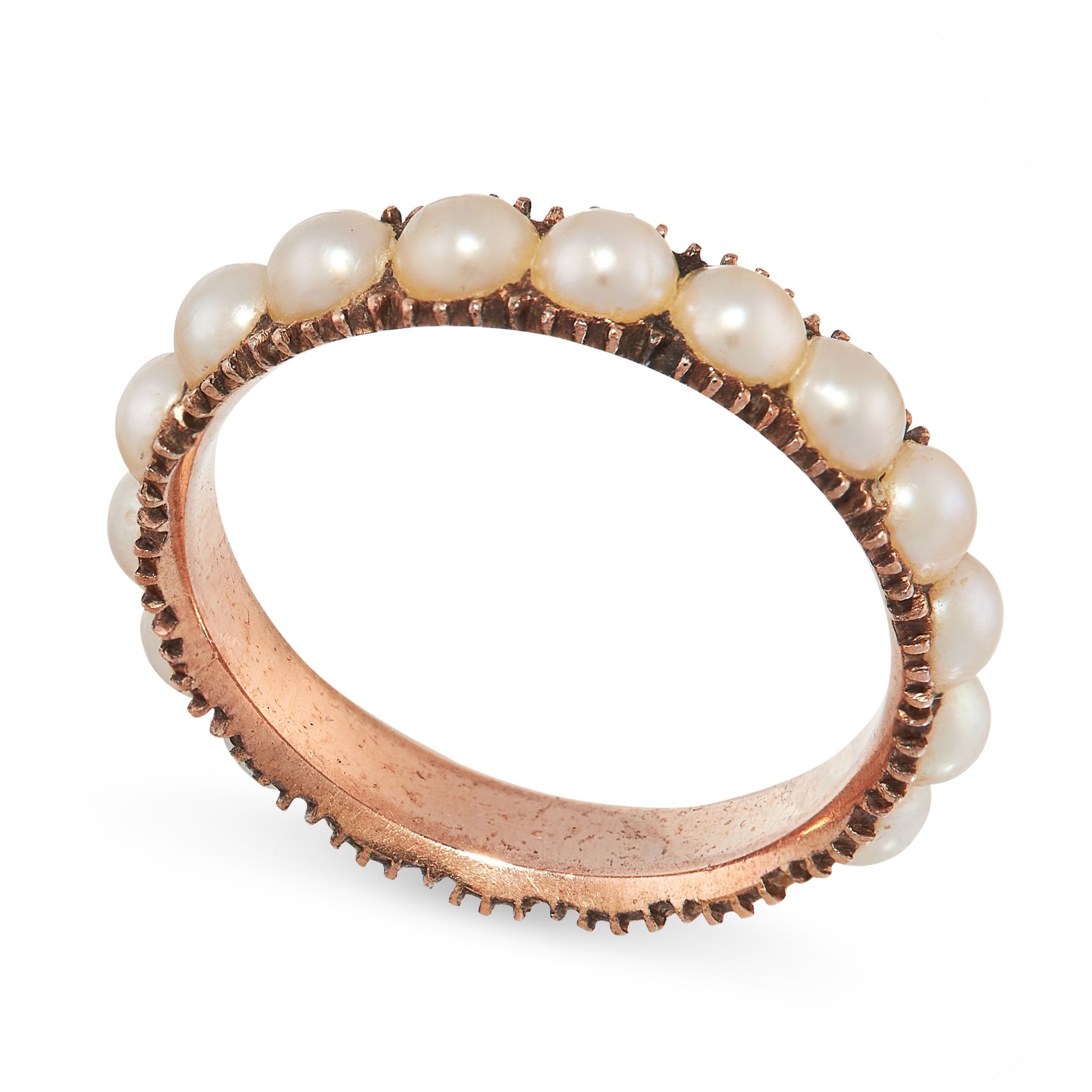 AN ANTIQUE PEARL ETERNITY RING, 19TH CENTURY in yellow gold, the band set all around with a single - Bild 2 aus 2