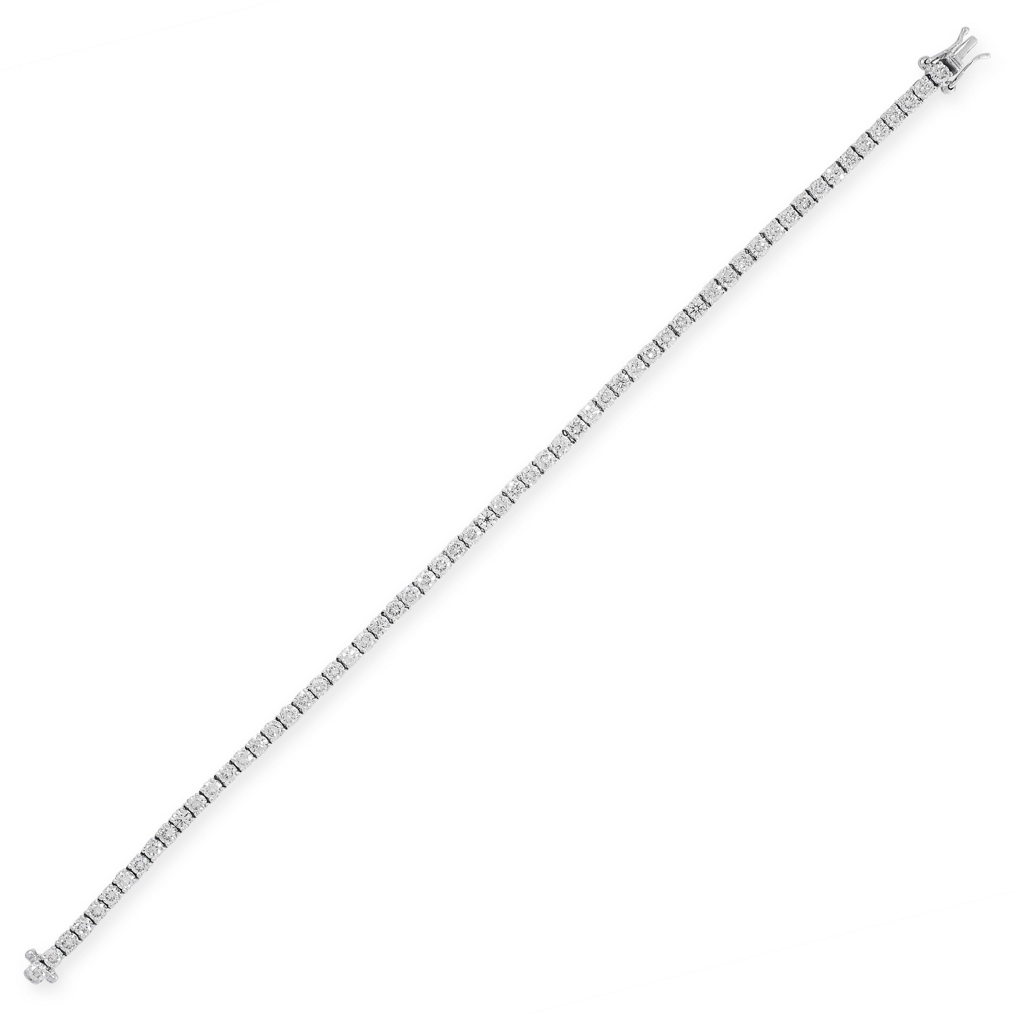 A DIAMOND LINE BRACELET in 18ct white goldd, comprising a single row of sixty-one round cut