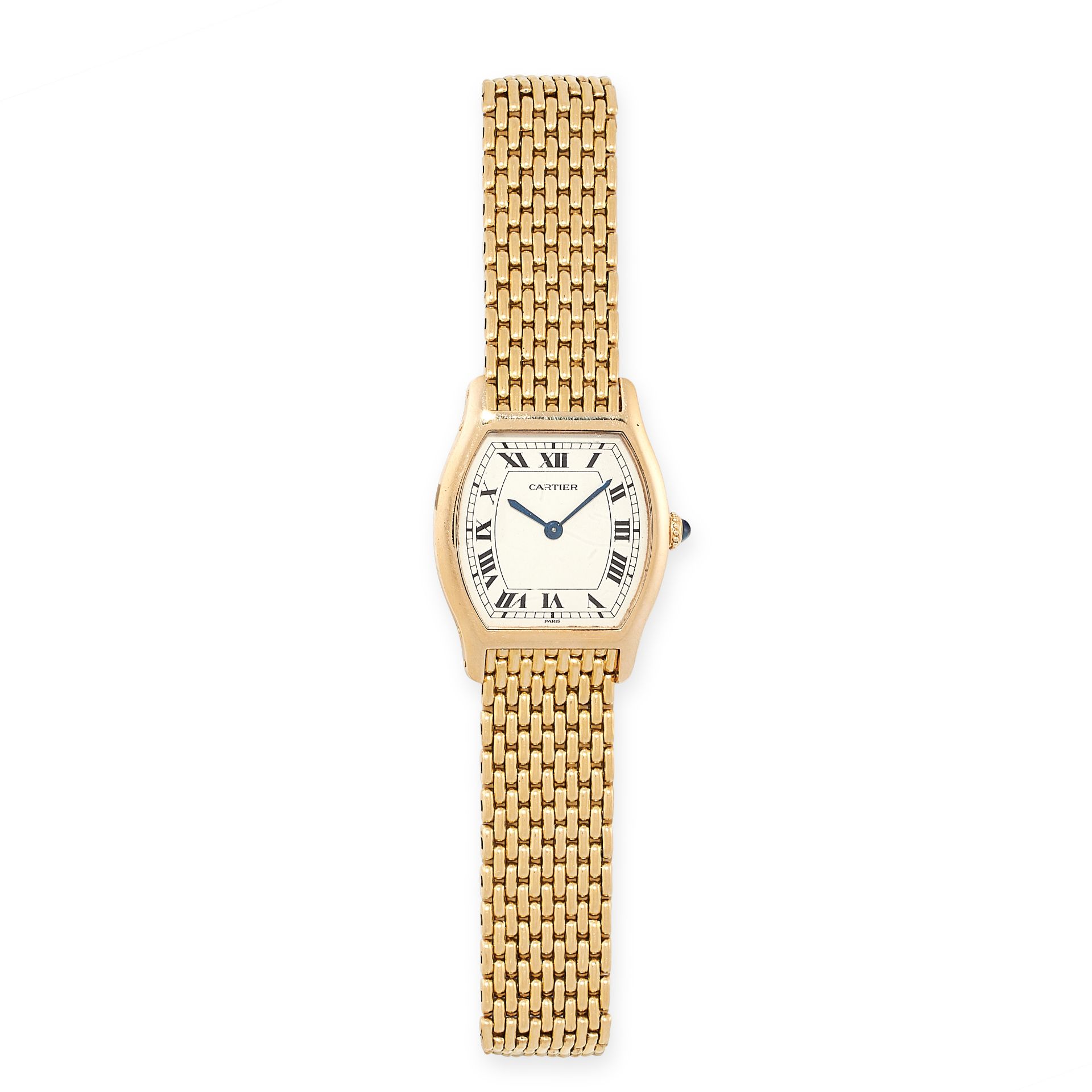 A TORTUE WRIST WATCH, CARTIER in 18ct yellow gold, 26mm case, white dial, Roman numeral hour