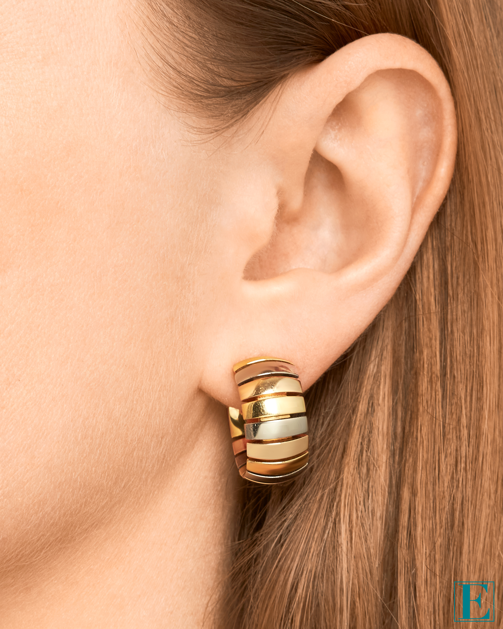 A PAIR OF TRINITY DE CARTIER HOOP EARRINGS, CARTIER in 18ct yellow, white and rose gold, each - Image 3 of 3