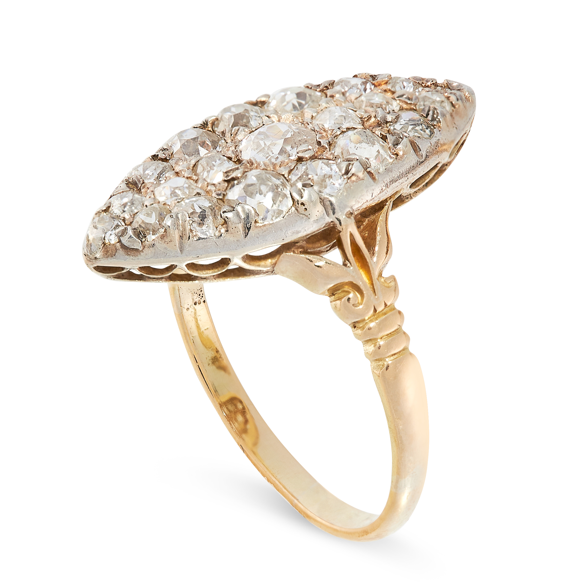 A DIAMOND RING in 18ct yellow gold, the navette face pave set with round cut diamonds, full - Image 2 of 2