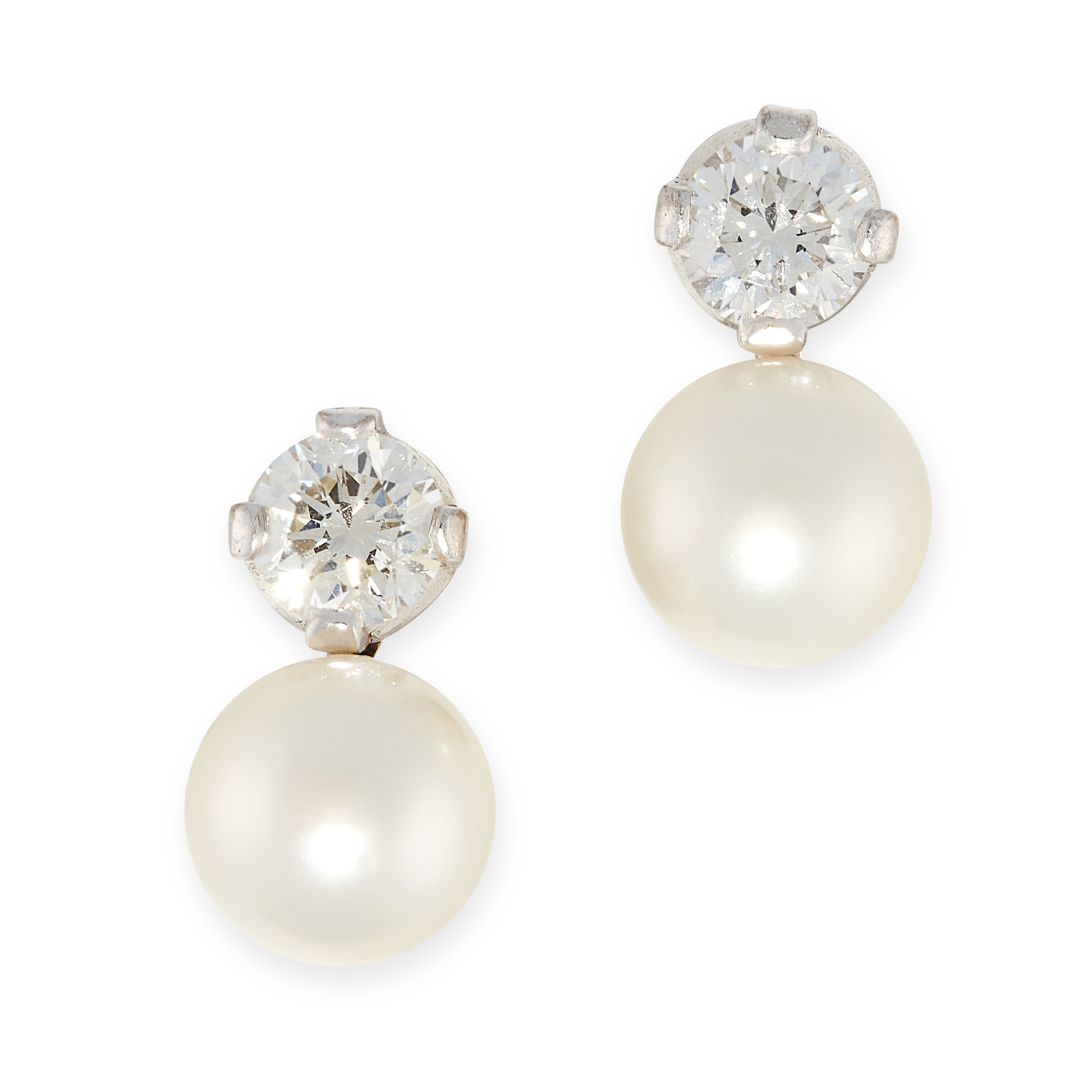 A PAIR OF PEARL AND DIAMOND STUD EARRINGS in 18ct white gold, each set with a pearl of 8.0mm,
