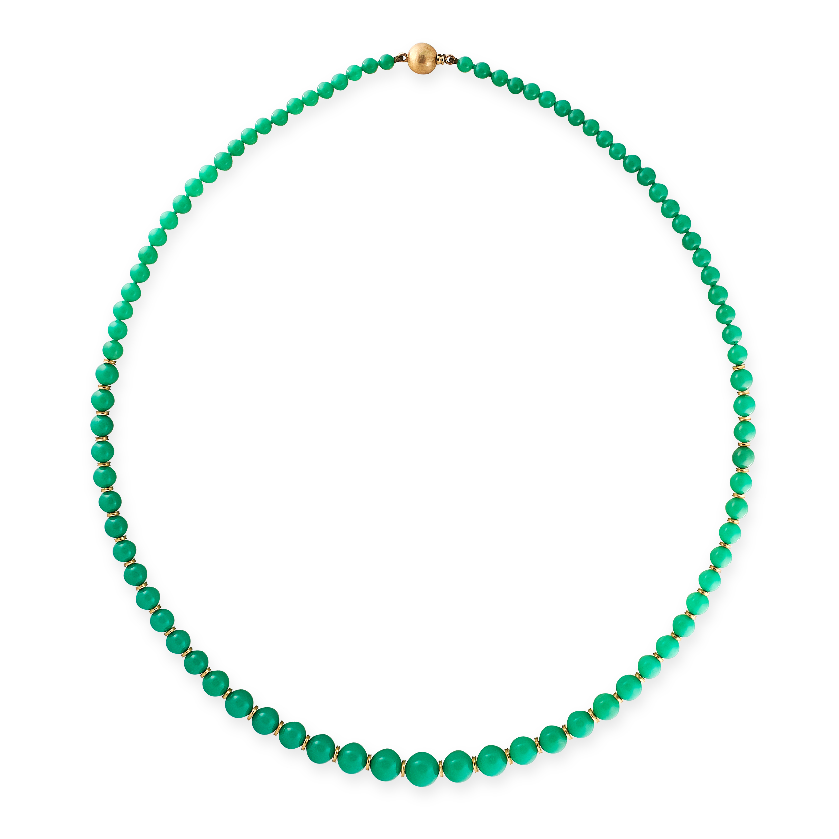 A VINTAGE CHRYSOPRASE BEAD NECKLACE formed of a single row of eighty-seven graduated, polished