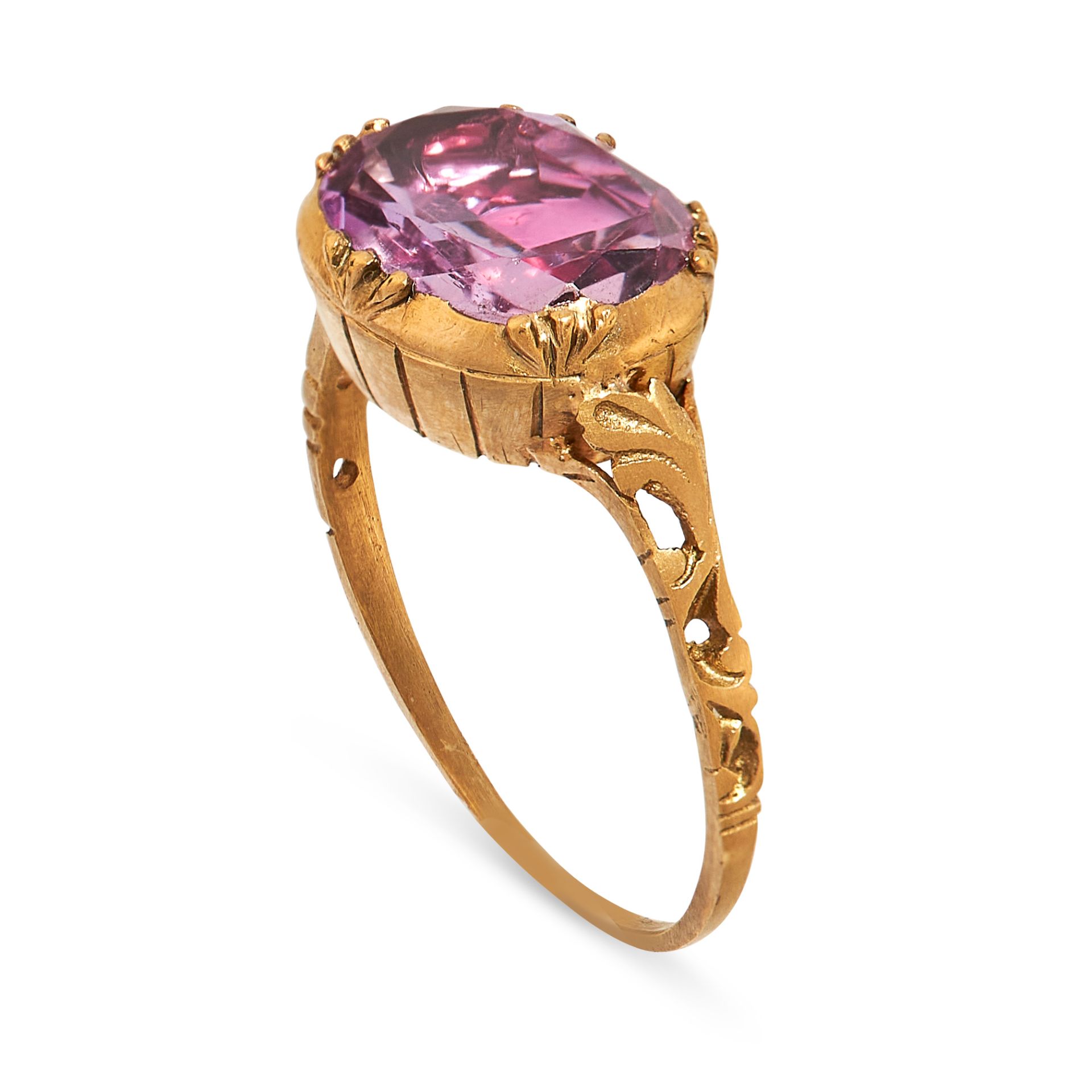 A PINK TOPAZ DRESS RING, 19TH CENTURY AND LATER in yellow gold, the ring formed of an antique - Image 2 of 2