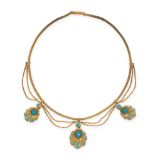 A FINE ANTIQUE TURQUOISE AND DIAMOND MOURNING LOCKET NECKLACE, 19TH CENTURY in yellow gold,
