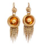 A PAIR OF ANTIQUE TASSEL EARRINGS, 19TH CENTURY in yellow gold, in the Etruscan revival manner,