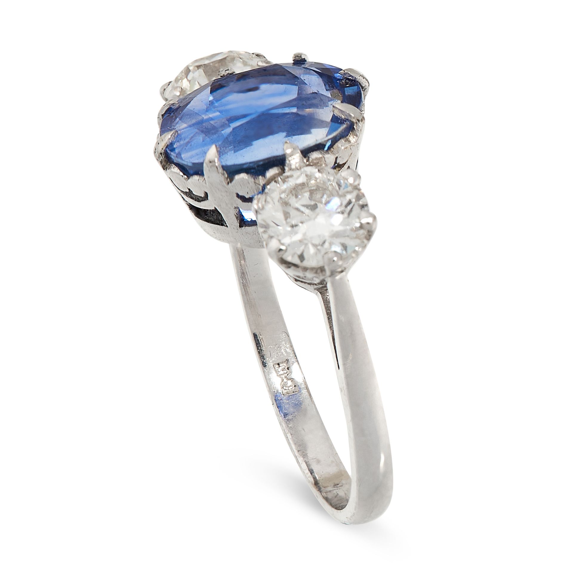 A CEYLON NO HEAT SAPPHIRE AND DIAMOND RING in 18ct white gold, set with a cushion cut blue - Image 2 of 3