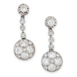 A PAIR OF ANTIQUE DIAMOND DROP EARRINGS, EARLY 20TH CENTURY each formed of a circular link set