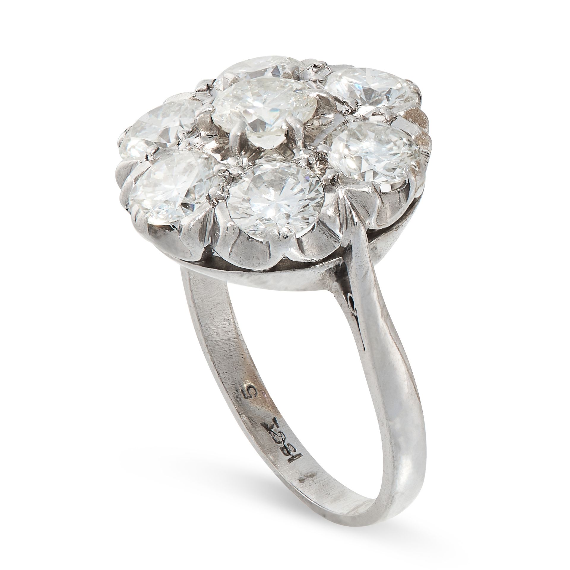 A DIAMOND CLUSTER DRESS RING in 18ct white gold, set with seven round cut diamonds, the diamonds all - Image 2 of 3