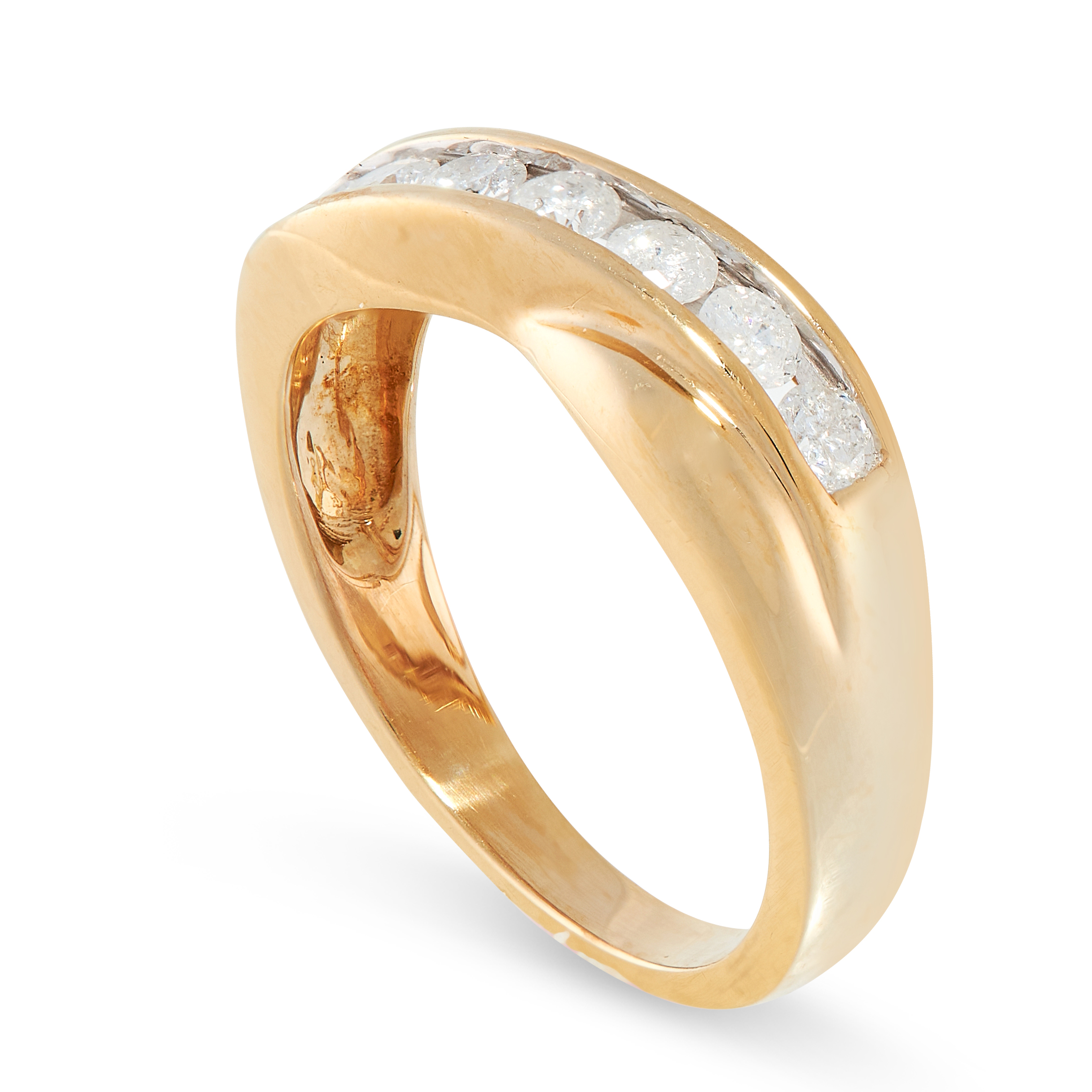 A DIAMOND CROSSOVER RING in 18ct yellow gold, the band set with seven round cut diamonds, full - Image 2 of 2