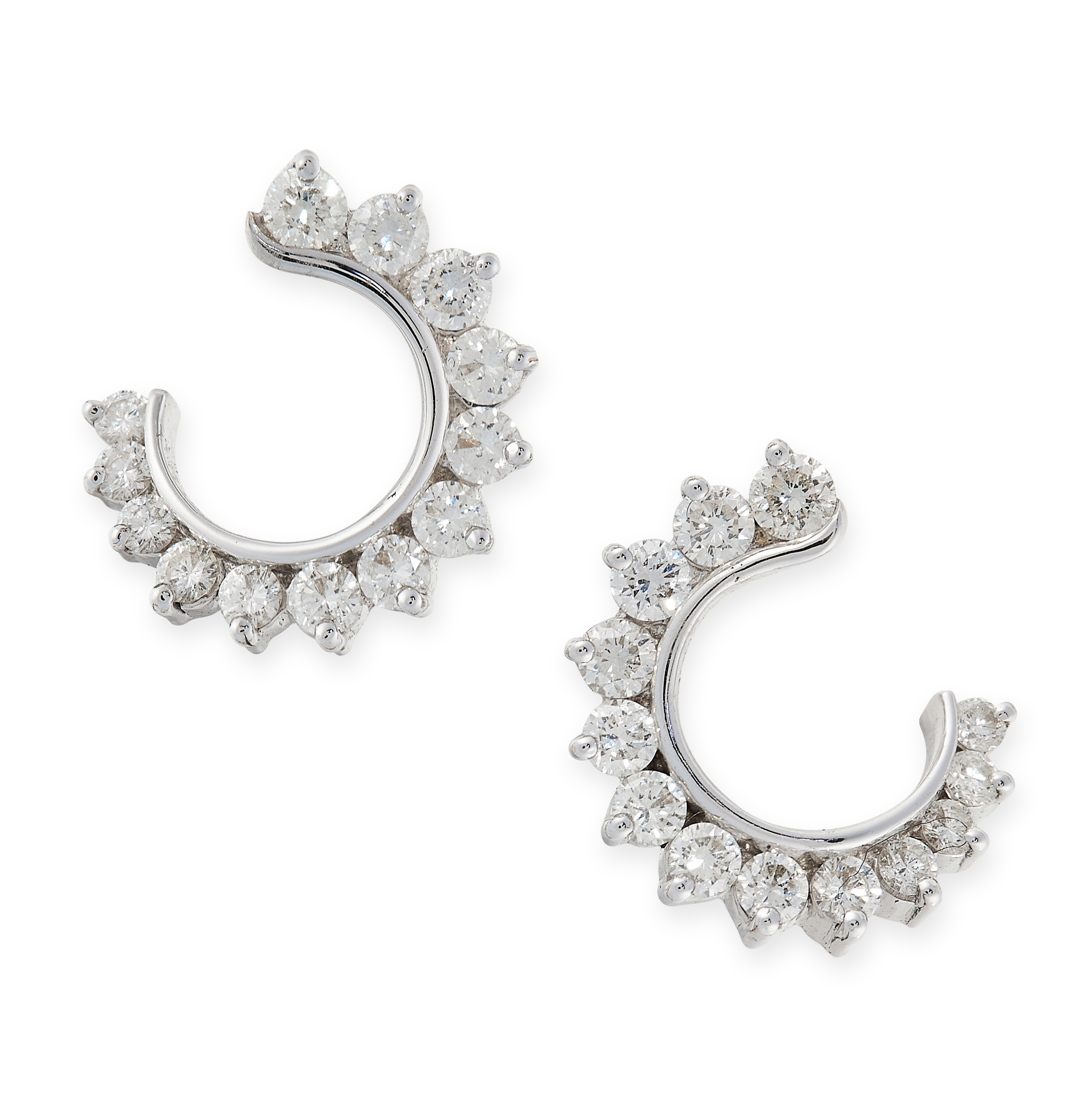 A PAIR OF DIAMOND EARRINGS in 18ct white gold, each designed as an open circle, set with round cut