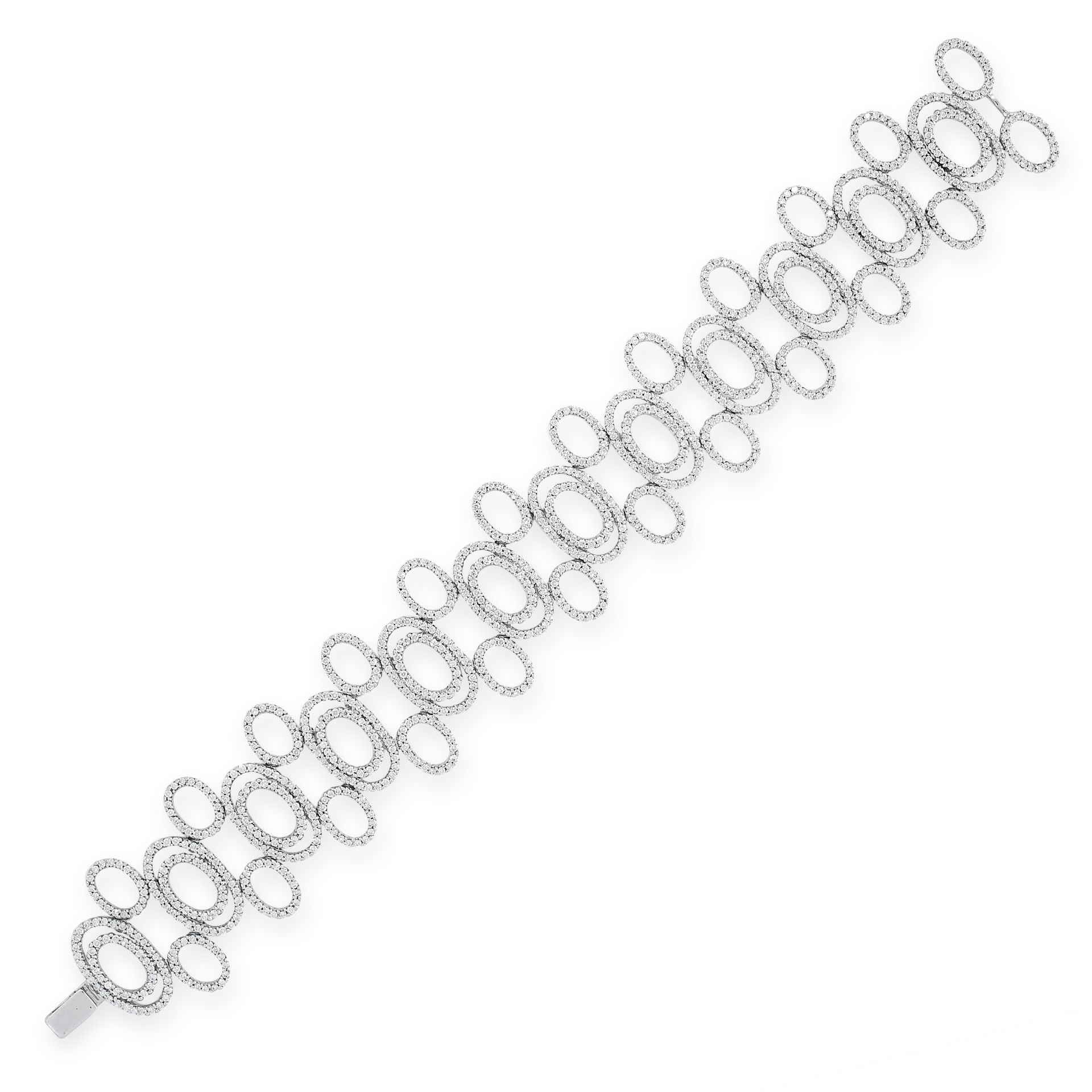 A DIAMOND FANCY LINK BRACELET in 18ct white gold, formed of a series of articulated oval links,