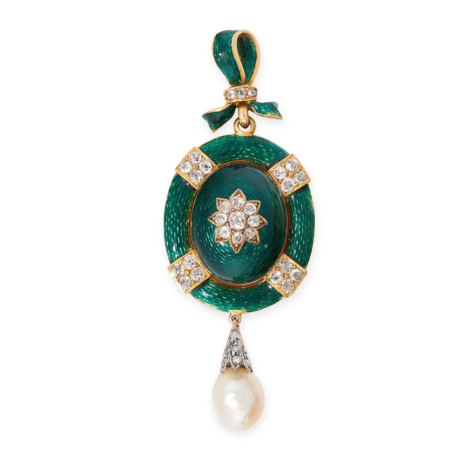 AN ANTIQUE DIAMOND, NATURAL PEARL AND ENAMEL MOURNING LOCKET PENDANT, 19TH CENTURY in yellow gold,