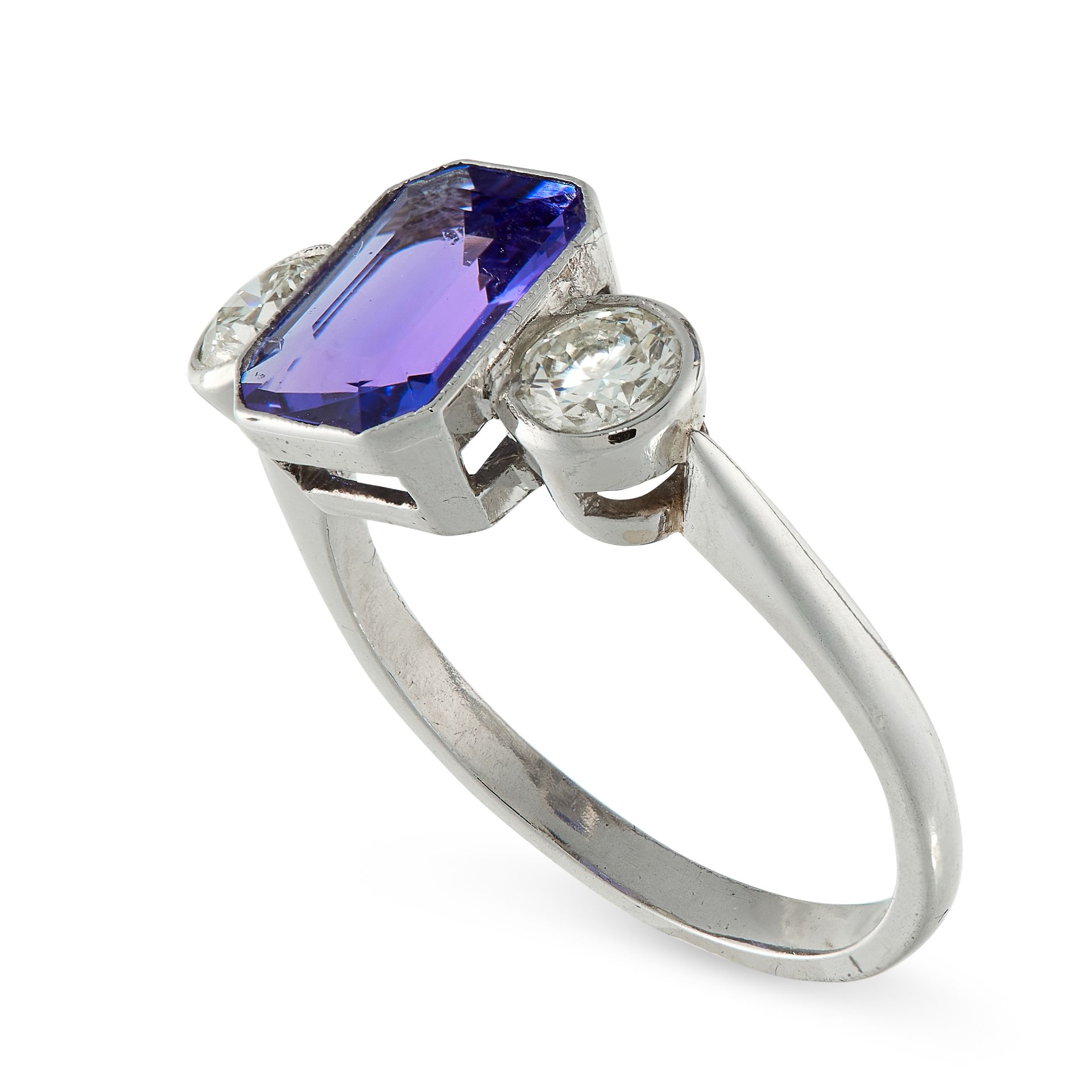 A TANZANITE AND DIAMOND RING in platinum, set with an emerald cut tanzanite of 2.25 carats, - Image 2 of 2