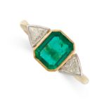 AN EMERALD AND DIAMOND DRESS RING in 18ct yellow gold, set with an emerald cut emerald of 1.45