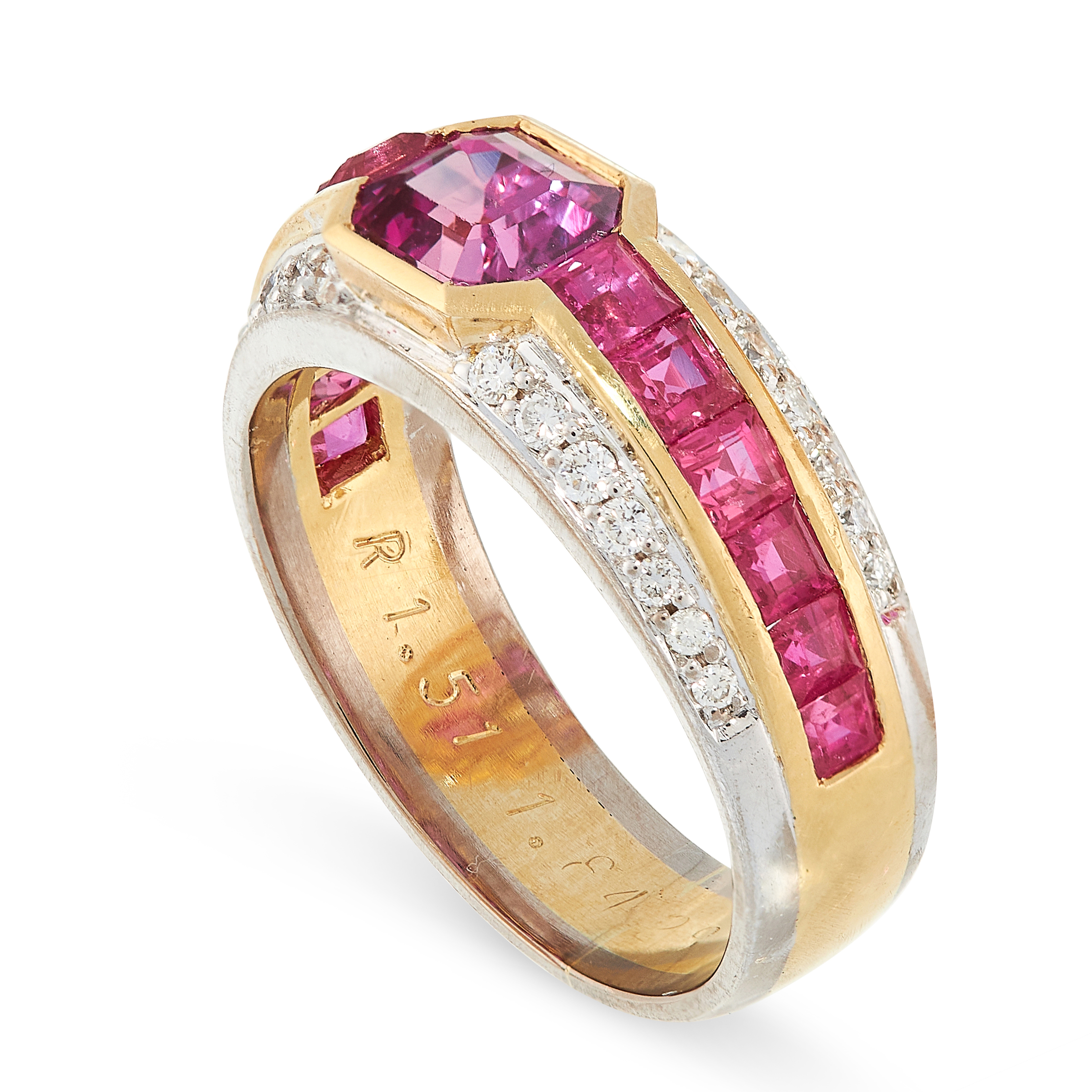 AN UNHEATED RUBY AND DIAMOND RING, RENE KERN in 18ct yellow gold and white gold, the tapering band - Image 2 of 2