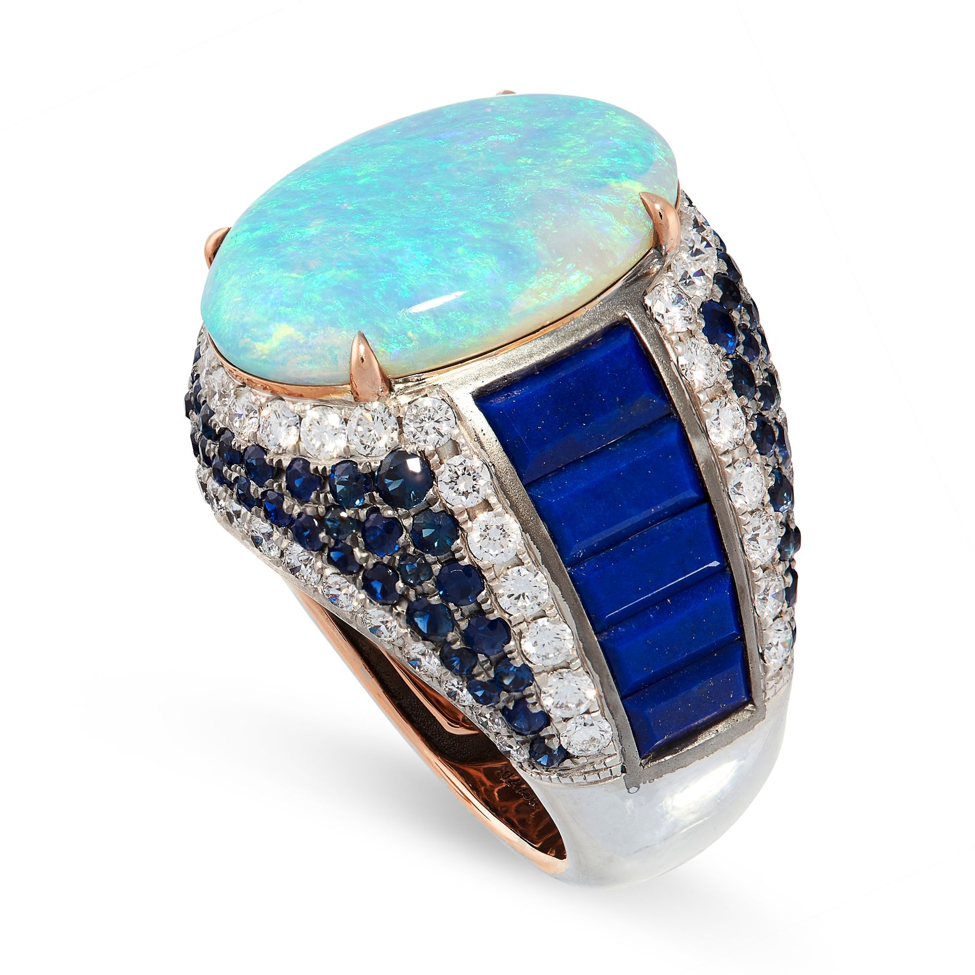AN OPAL, LAPIS LAZULI, SAPPHIRE AND DIAMOND COCKTAIL RING, FEI LIU in 18ct white gold, of bombe - Image 2 of 2