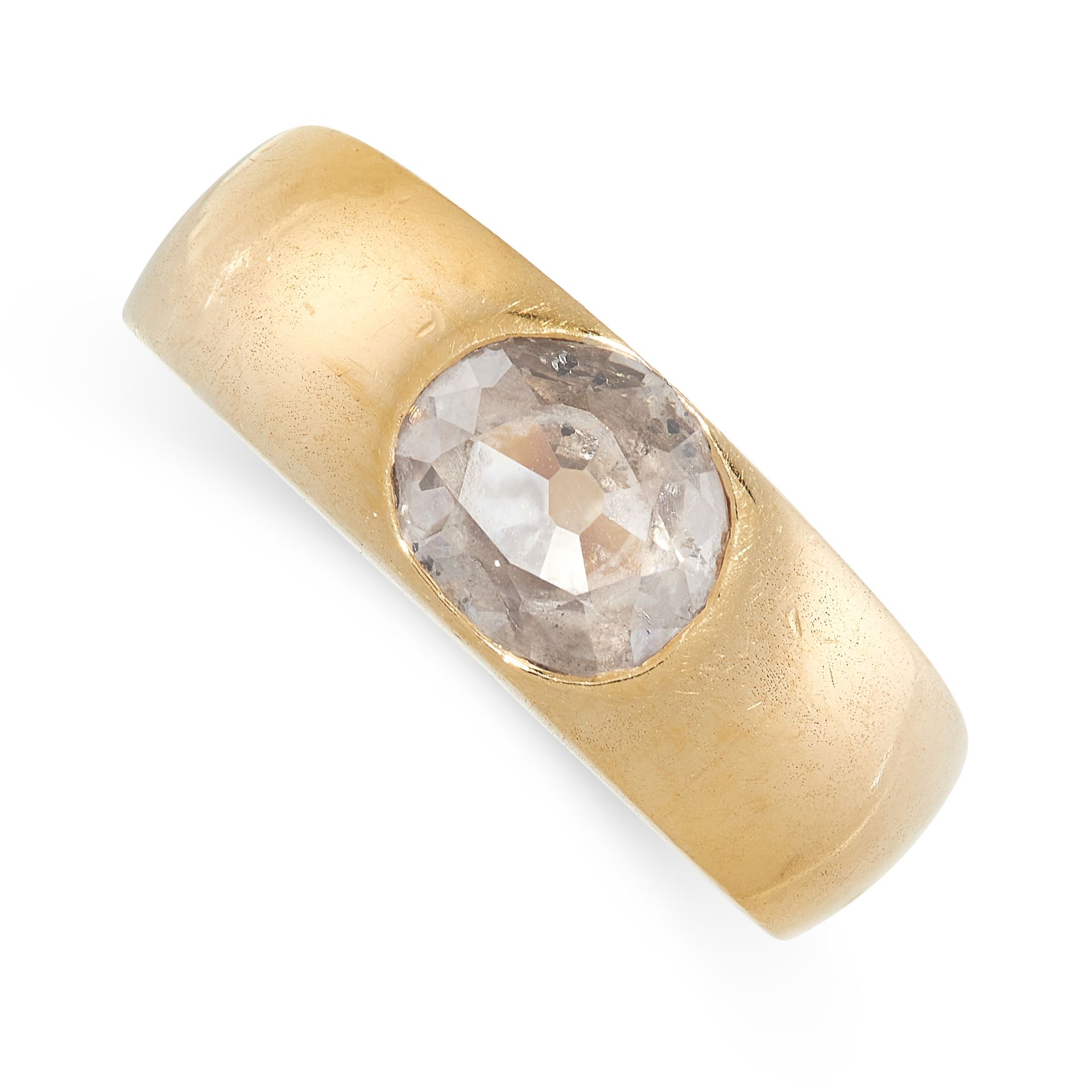 A DIAMOND GYPSY RING in 18ct yellow gold, set with an old cut diamond of 0.81 carats, stamped 750,