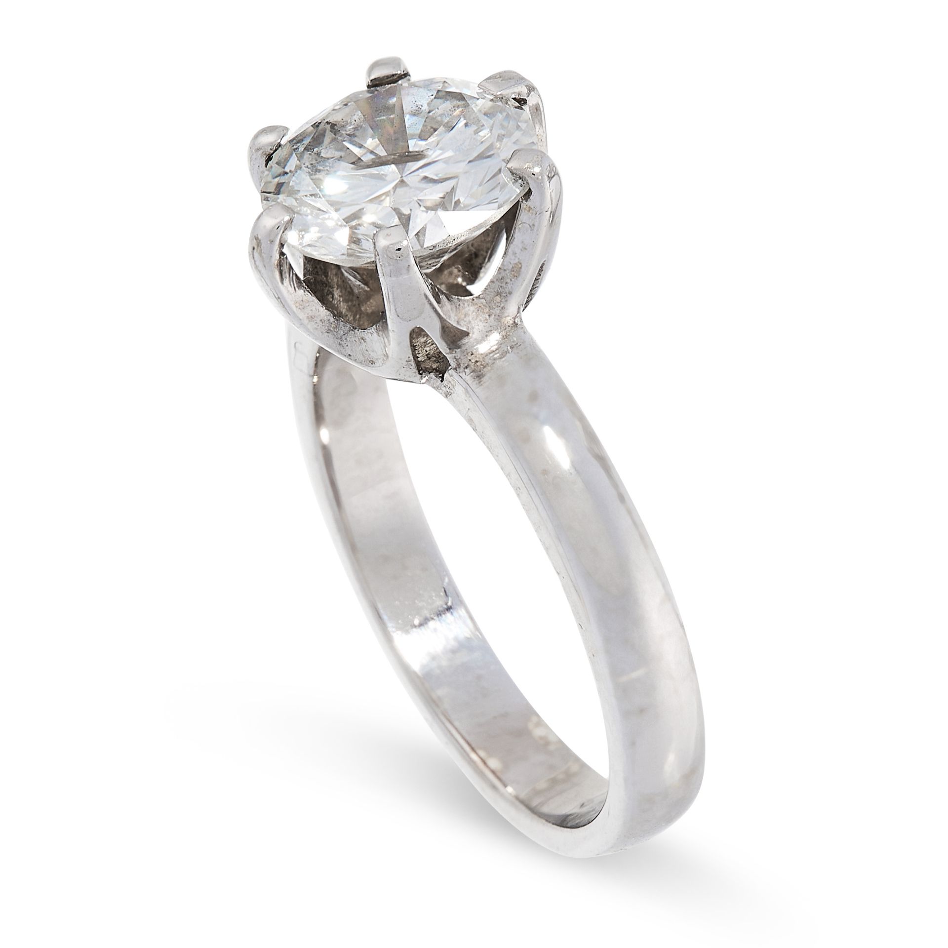 A SOLITAIRE DIAMOND ENGAGEMENT RING set with a round cut diamond of 1.90 carats, no assay marks, - Image 2 of 2