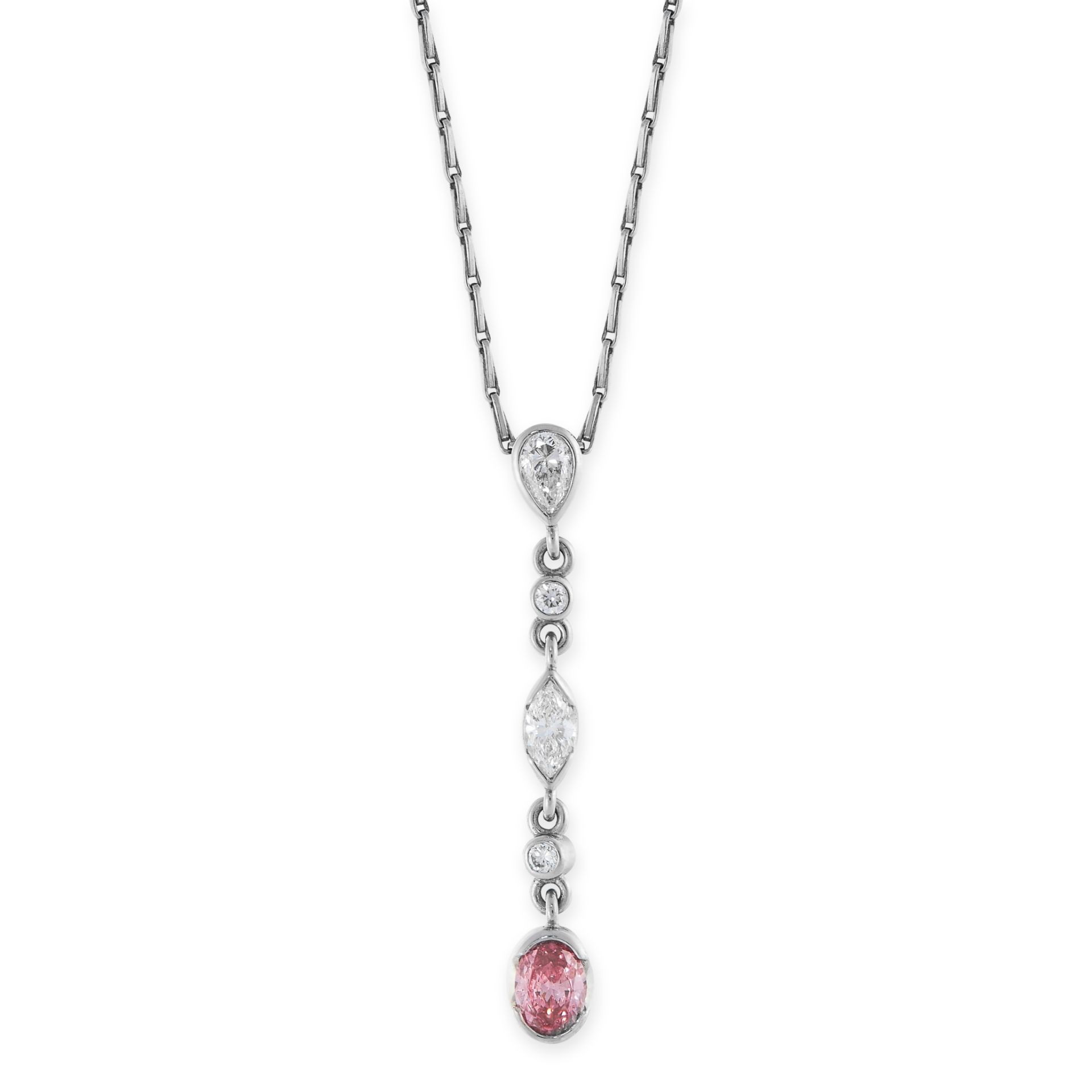 A FANCY VIVID PINK DIAMOND PENDANT NECKLACE in platinum, set with an oval cut fancy vivid pink