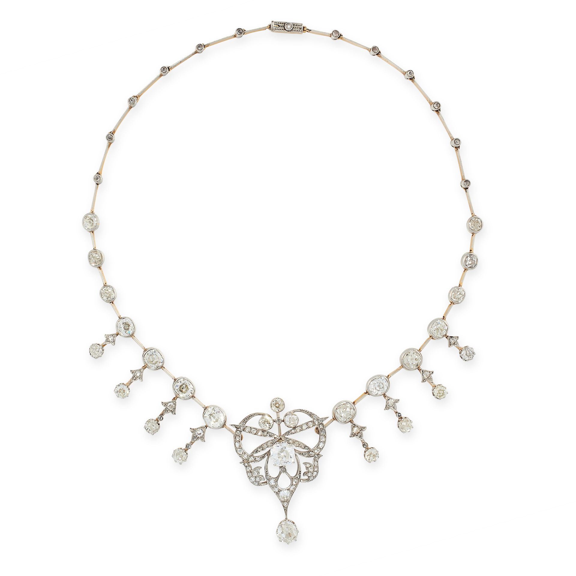 A FINE BELLE EPOQUE DIAMOND NECKLACE, EARLY 20TH CENTURY in 18ct yellow gold and platinum, the