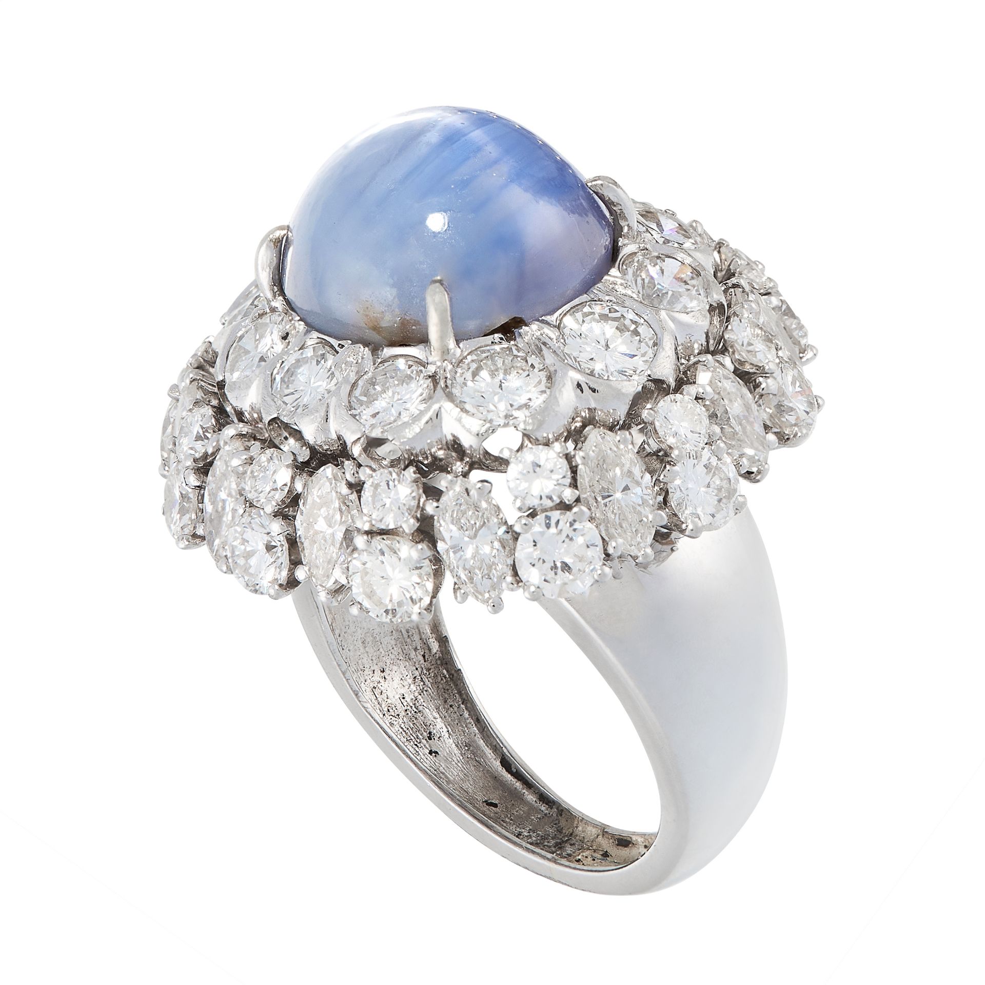 A VINTAGE STAR SAPPHIRE AND DIAMOND RING, DAVID WEBB in platinum, set with a circular cabochon - Image 2 of 2