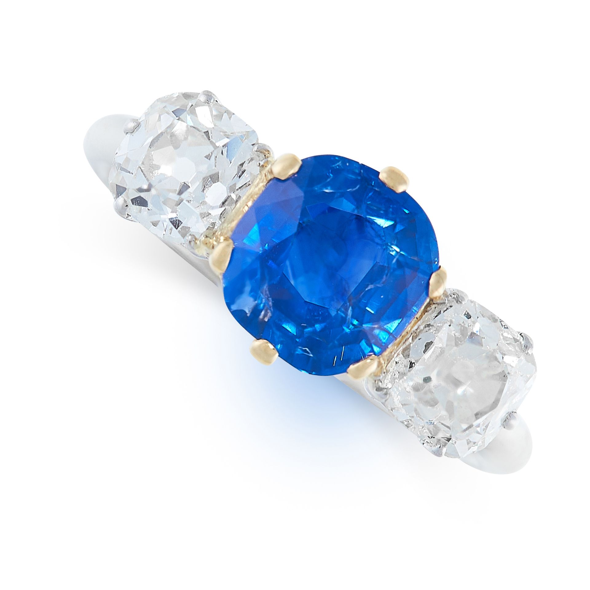 A FINE KASHMIR SAPPHIRE AND DIAMOND RING set with a cushion cut blue sapphire of 2.29 carats,