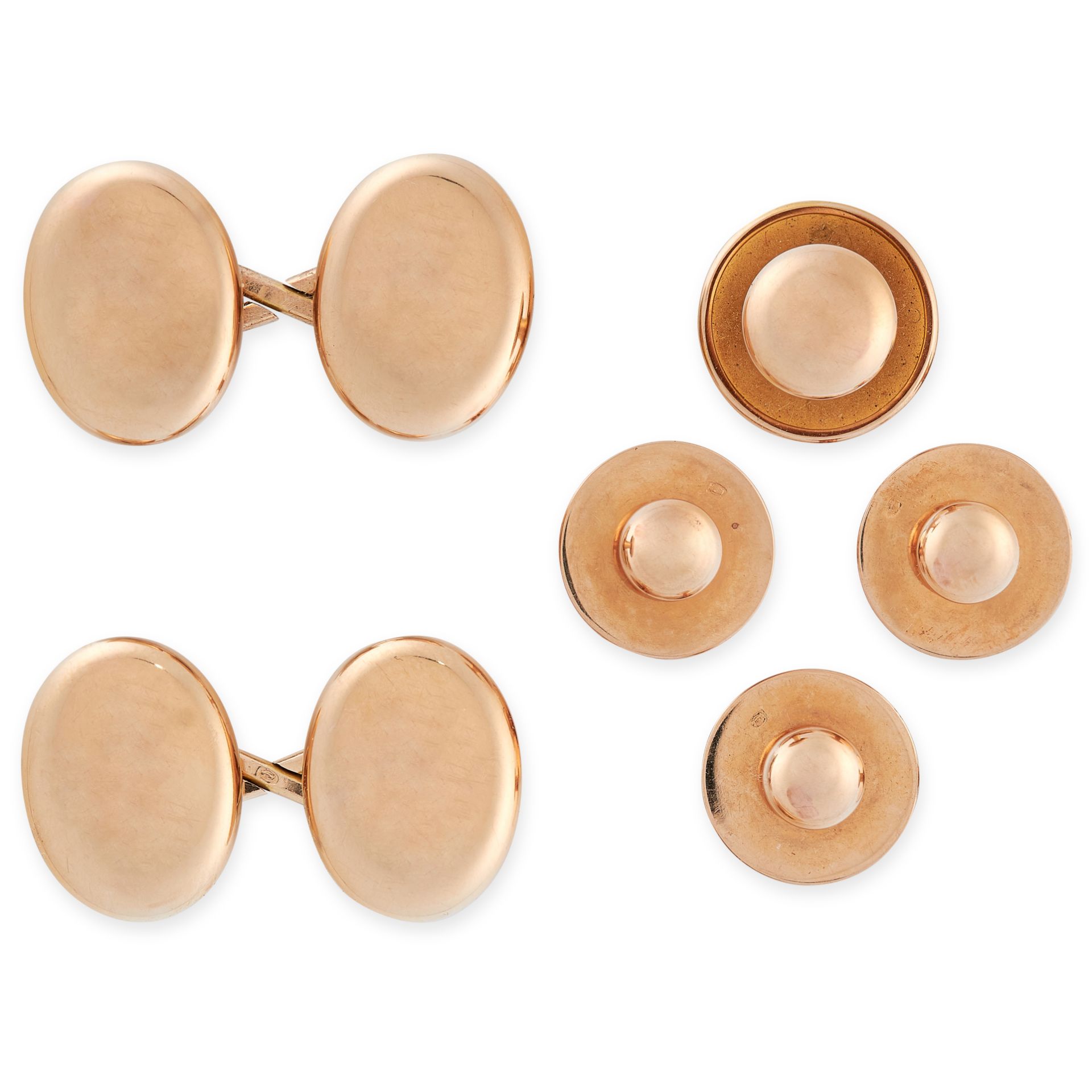 A VINTAGE DRESS SET, TIFFANY & CO in 18ct yellow gold, comprising a pair of cufflinks and buttons,