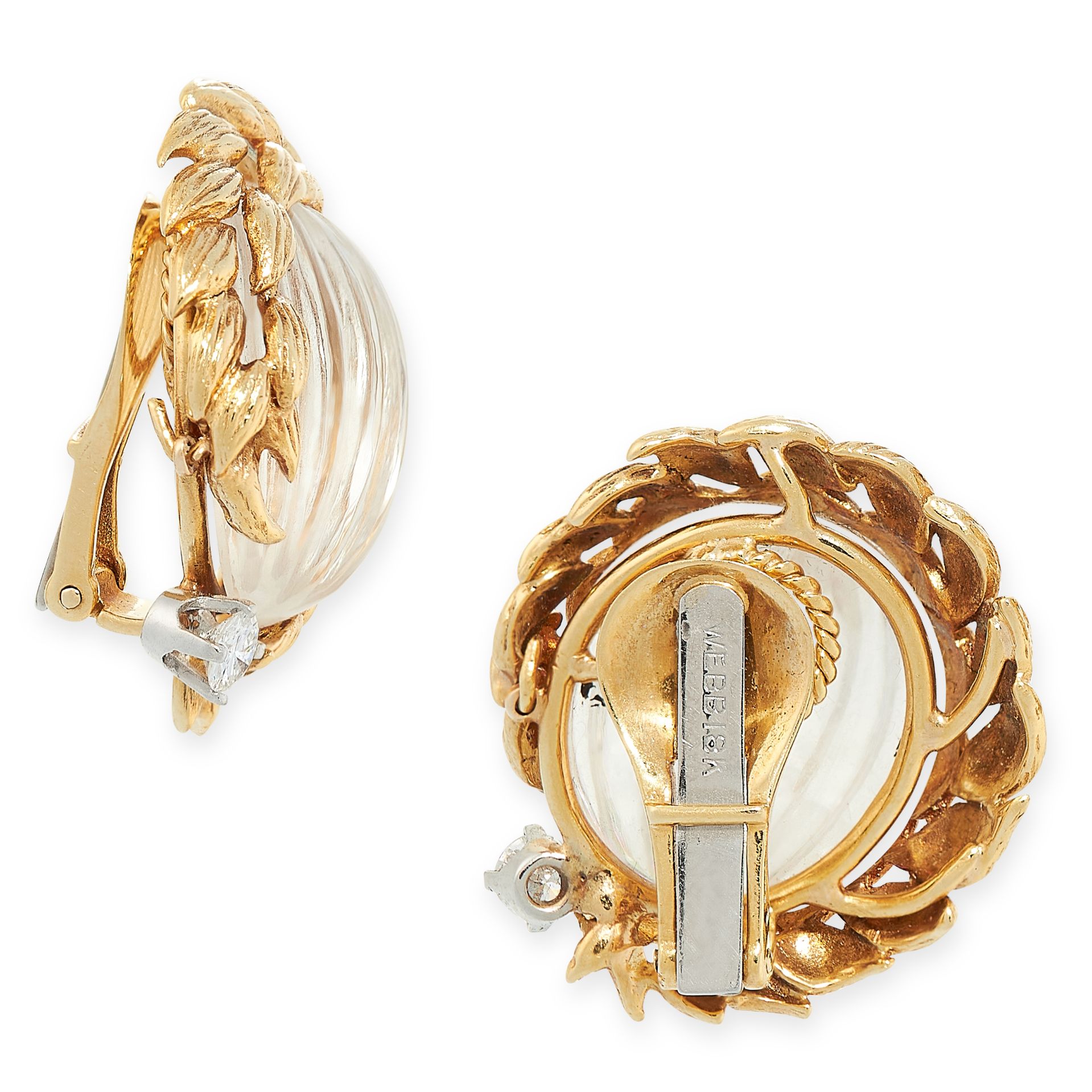 A PAIR OF VINTAGE ROCK CRYSTAL AND DIAMOND CLIP EARRINGS, DAVID WEBB in 18ct yellow gold, each set - Image 2 of 2