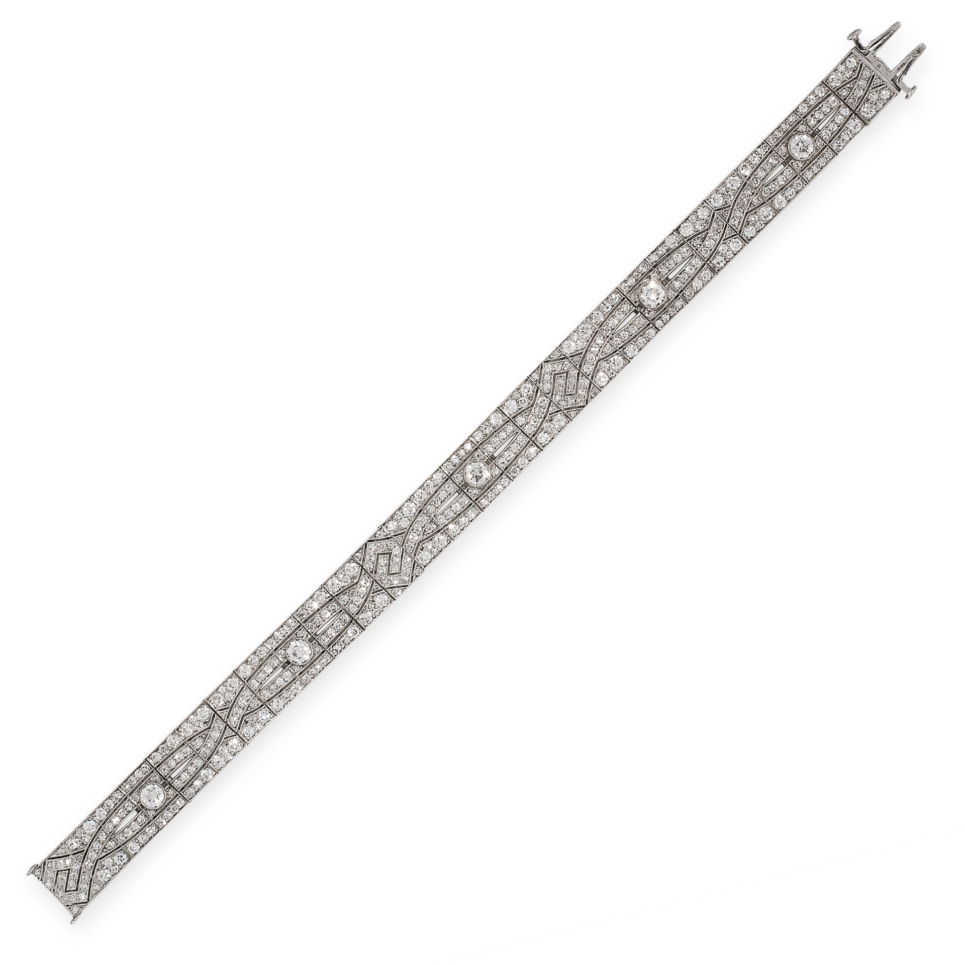 A FINE ART DECO DIAMOND BRACELET, TIFFANY & CO in platinum and 18ct white gold, of strap design, the