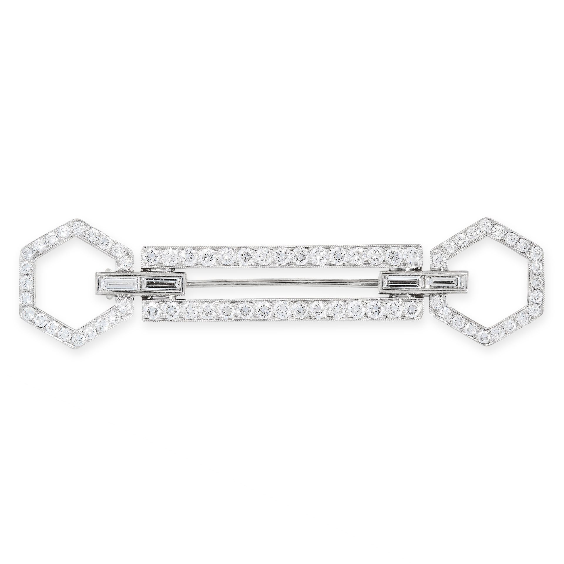 A DIAMOND BROOCH, TIFFANY & CO in platinum, in the Art Deco style, of openwork design, the central